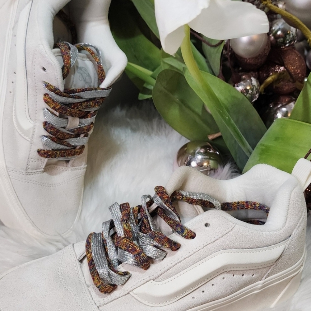 Vans Women Knu Stack Platform Suede Sneaker Amazing Laces Multi Marshmallow New - Picture 4 of 4